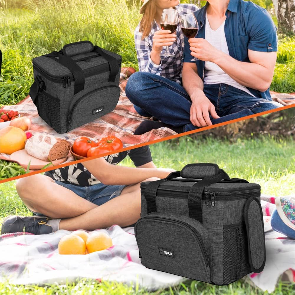 Soft Cooler Bag, Insulated Collapsible Lunch Cooler Bag for Men Work Camping Beach Travel, Portable Soft Sided Leakproof Waterproof Large Lunch Bag Box with Shoulder Strap 18 Cans, Charcoal Gray