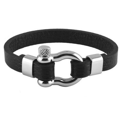 Titanium steel leather bracelet men