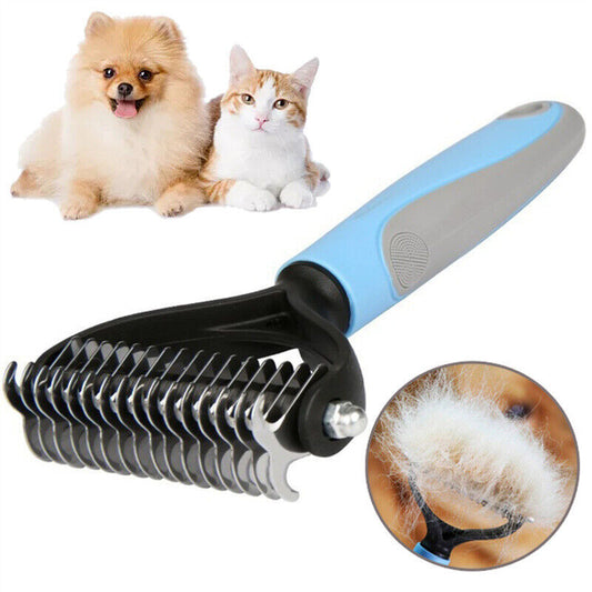 Grooming Brush For Pet Dog Cat Deshedding Tool Rake Comb Fur Remover Reduce 2-Side Dematting Tool For Dogs Cats Pets Grooming Brush Double Sided Shedding And Dematting Undercoat Rake Hair Removal Comb