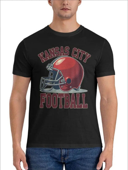 Men's KC Football Graphic Print Crew Neck Short-sleeved T-shirt, Casual Crew Neck