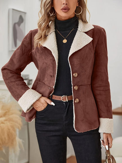 Warm Leather And Velvet Integrated Turn-down Collar Coat