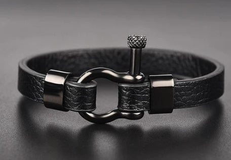 Titanium steel leather bracelet men