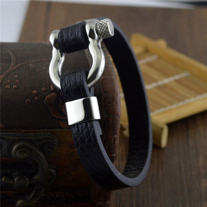 Titanium steel leather bracelet men