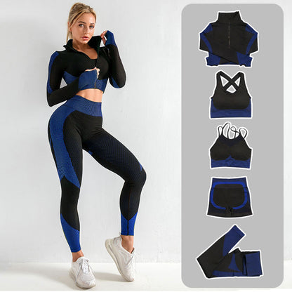 Quick-drying Knitted Zipper Long-sleeved Tights Gym Suit