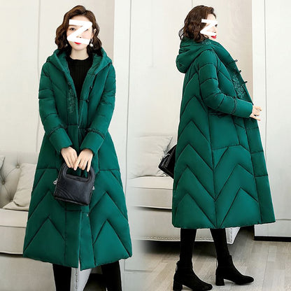 Plus Size Overknee Long Warm Hooded Cotton Jacket