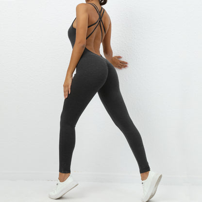 Yoga Jumpsuit With Cross-strap Back Design