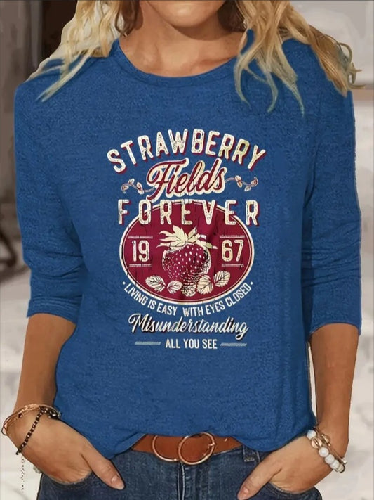 Women's Printed Long Sleeve Hoodless Sweatshirt