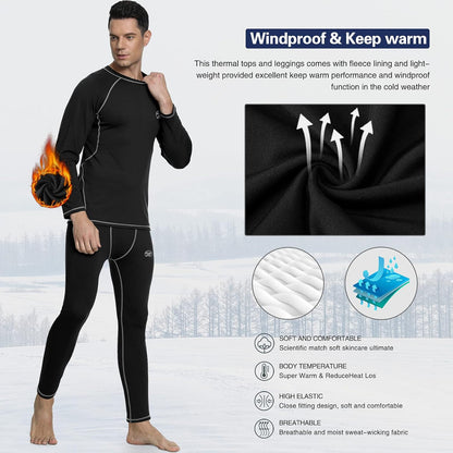 Men'S Compression Base Layers Long Johns Winter Gear with Fleece Lined for Skiing