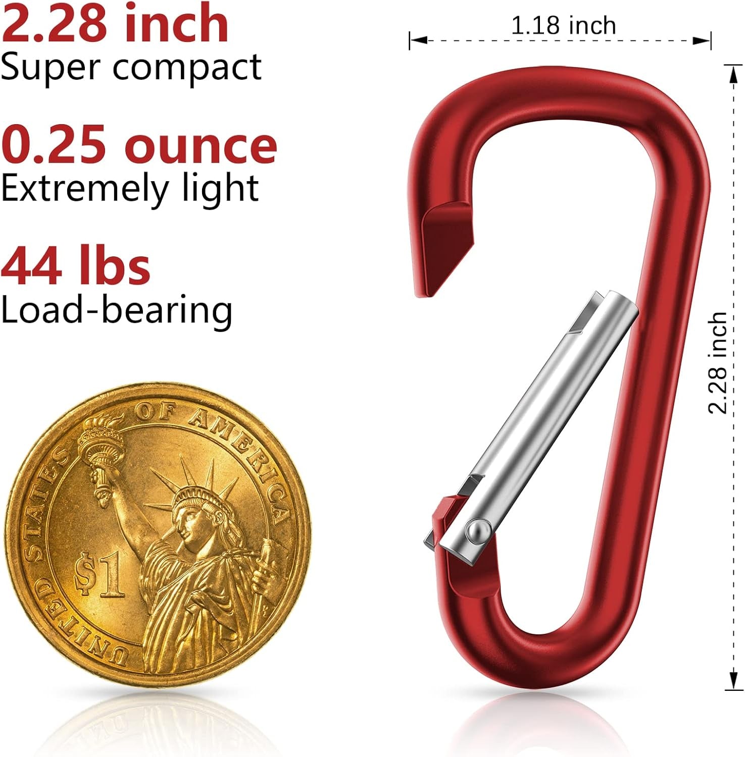 2.28" Small Carabiner Clip Keychain, D Ring Caribeaner Clip, Key Clip Caribeener Multipurpose, Set of 20 Pack