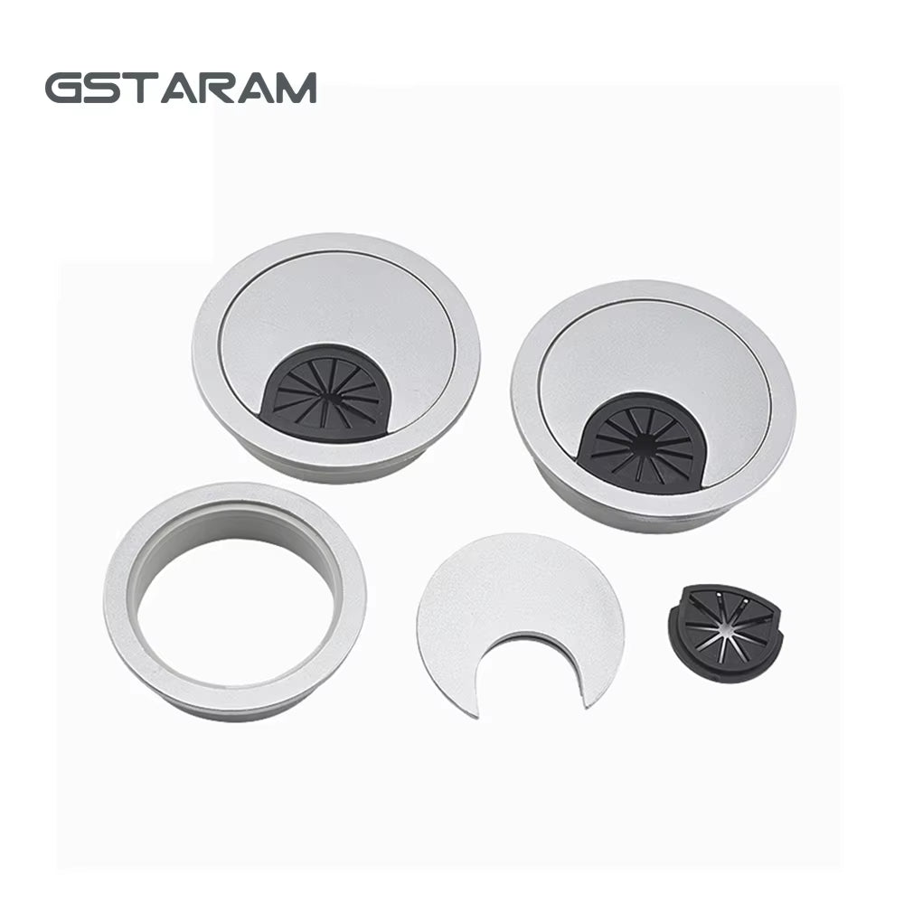 Custom Desk Office Grommet Cable Tray Cover Aluminum Alloy Brush Cable Box Wire Cable Hole Cover Grommet Flexible Desk Grommet