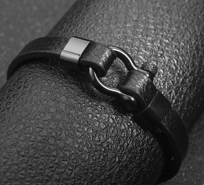 Titanium steel leather bracelet men