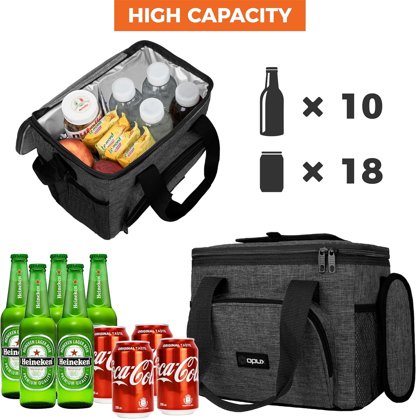 Soft Cooler Bag, Insulated Collapsible Lunch Cooler Bag for Men Work Camping Beach Travel, Portable Soft Sided Leakproof Waterproof Large Lunch Bag Box with Shoulder Strap 18 Cans, Charcoal Gray