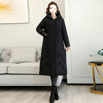 Plus Size Overknee Long Warm Hooded Cotton Jacket