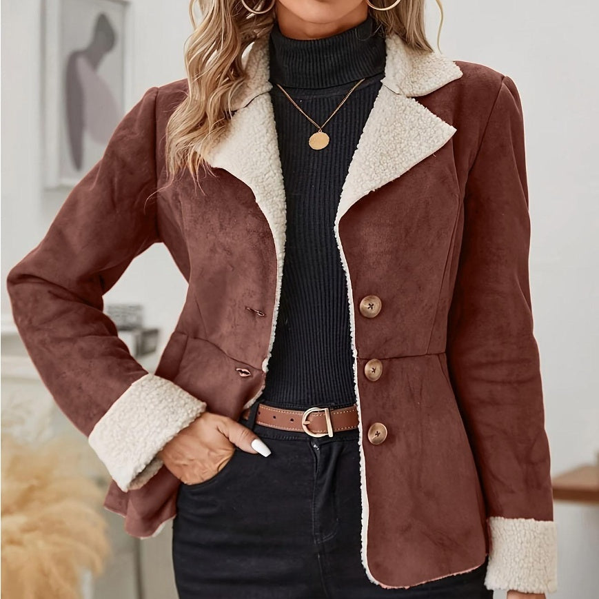 Warm Leather And Velvet Integrated Turn-down Collar Coat