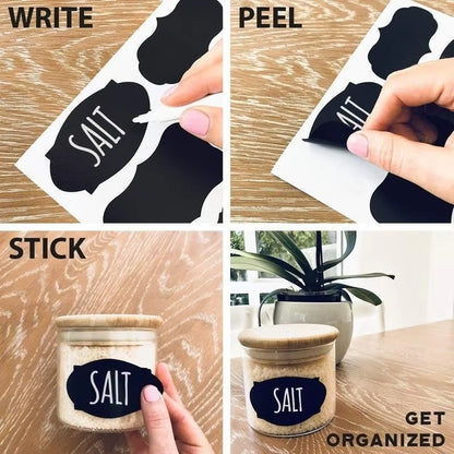 50Pcs/Sets Jars Labels Erasable Chalkboard Labels Waterproof Spice Sticker Craft Kitchen Blackboard Sticker Bottles Tag with Pen