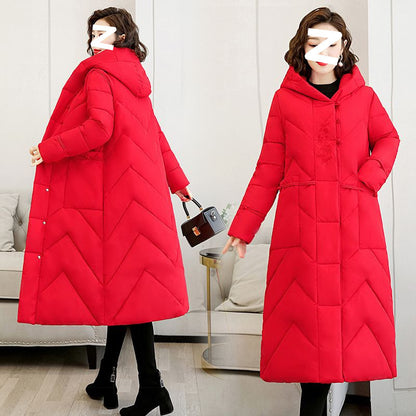 Plus Size Overknee Long Warm Hooded Cotton Jacket