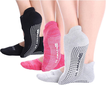 Non-Slip Socks Yoga Barre Pilates Hospital Maternity Sock W/Grips for Women Men 2-Pairs Black