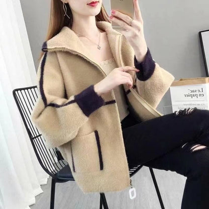 Winter Loose Furry Knitted Cardigan Western Style All-matching Short Coat