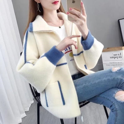 Winter Loose Furry Knitted Cardigan Western Style All-matching Short Coat