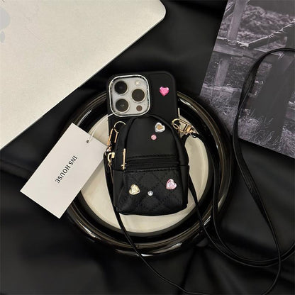 |Cute Light Luxury Bag Phone Case With Removable Shoulder Strap