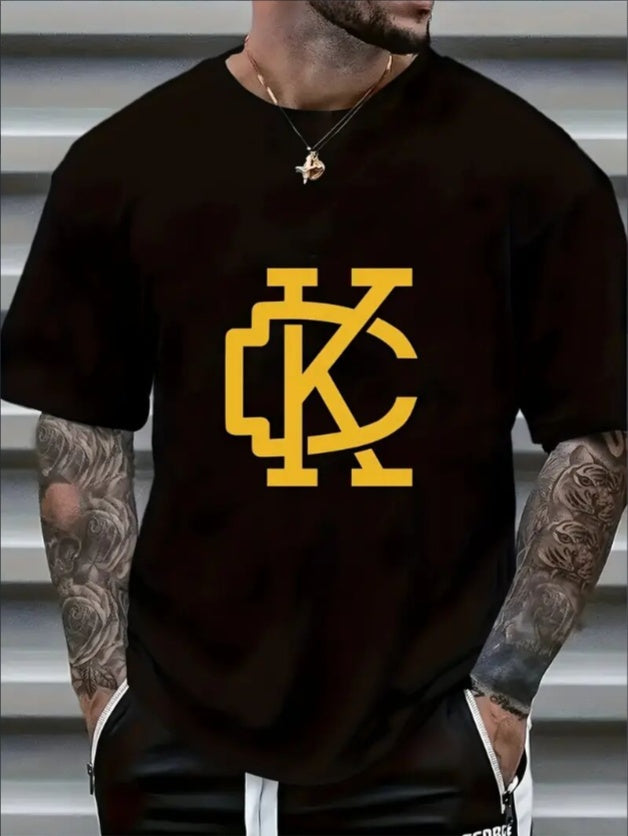 Men's KC Football Graphic Print Crew Neck Short-sleeved T-shirt