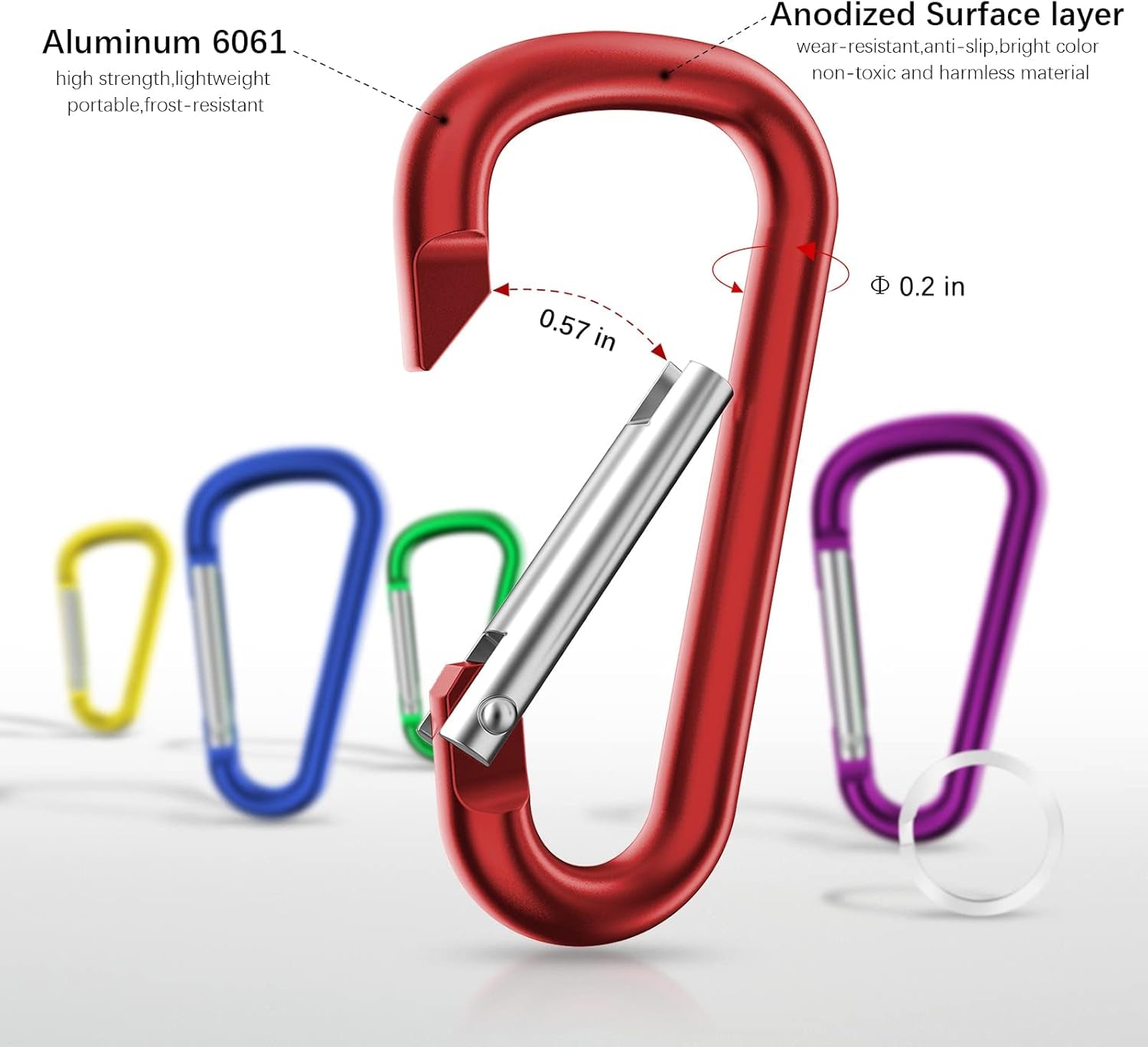 2.28" Small Carabiner Clip Keychain, D Ring Caribeaner Clip, Key Clip Caribeener Multipurpose, Set of 20 Pack