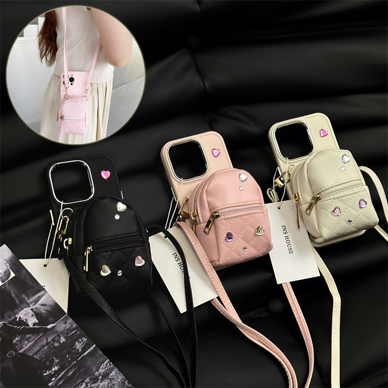 |Cute Light Luxury Bag Phone Case With Removable Shoulder Strap