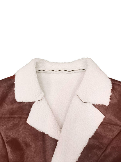 Warm Leather And Velvet Integrated Turn-down Collar Coat