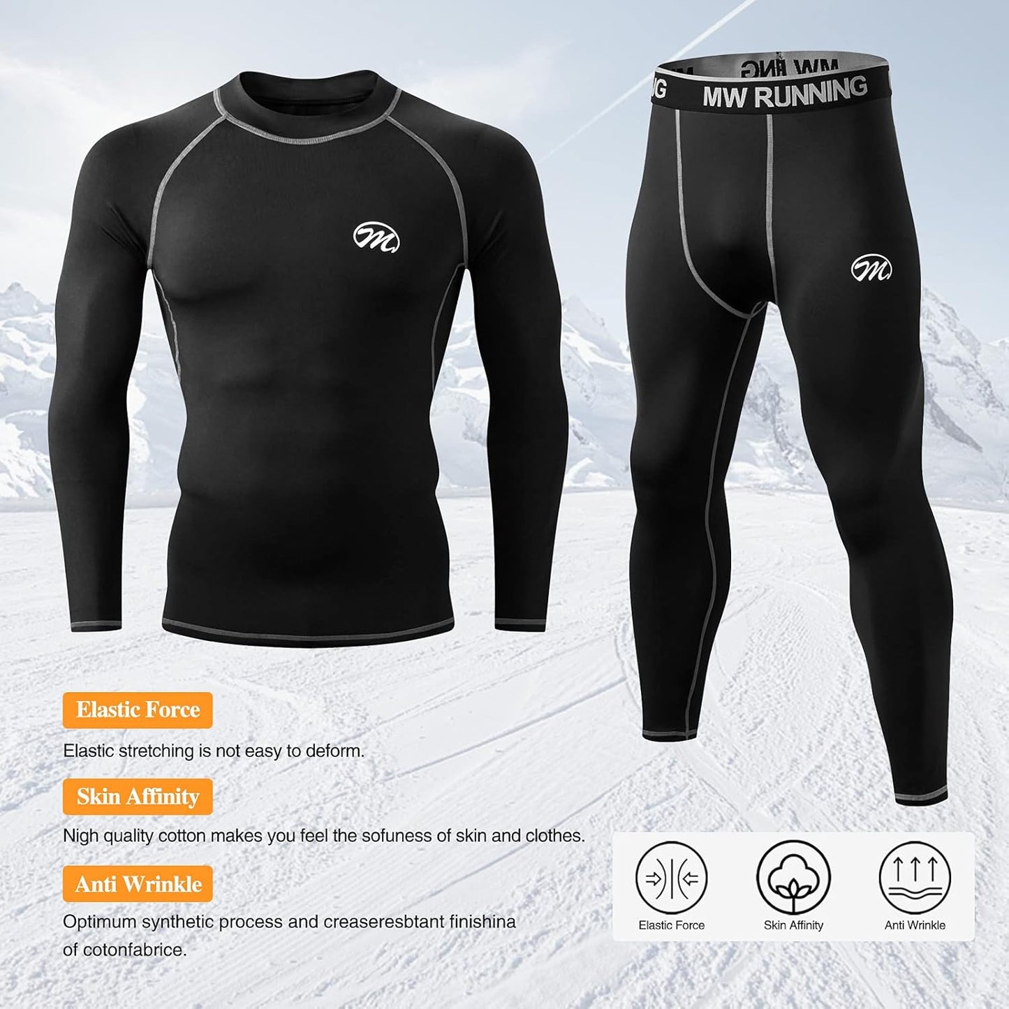 Men'S Compression Base Layers Long Johns Winter Gear with Fleece Lined for Skiing