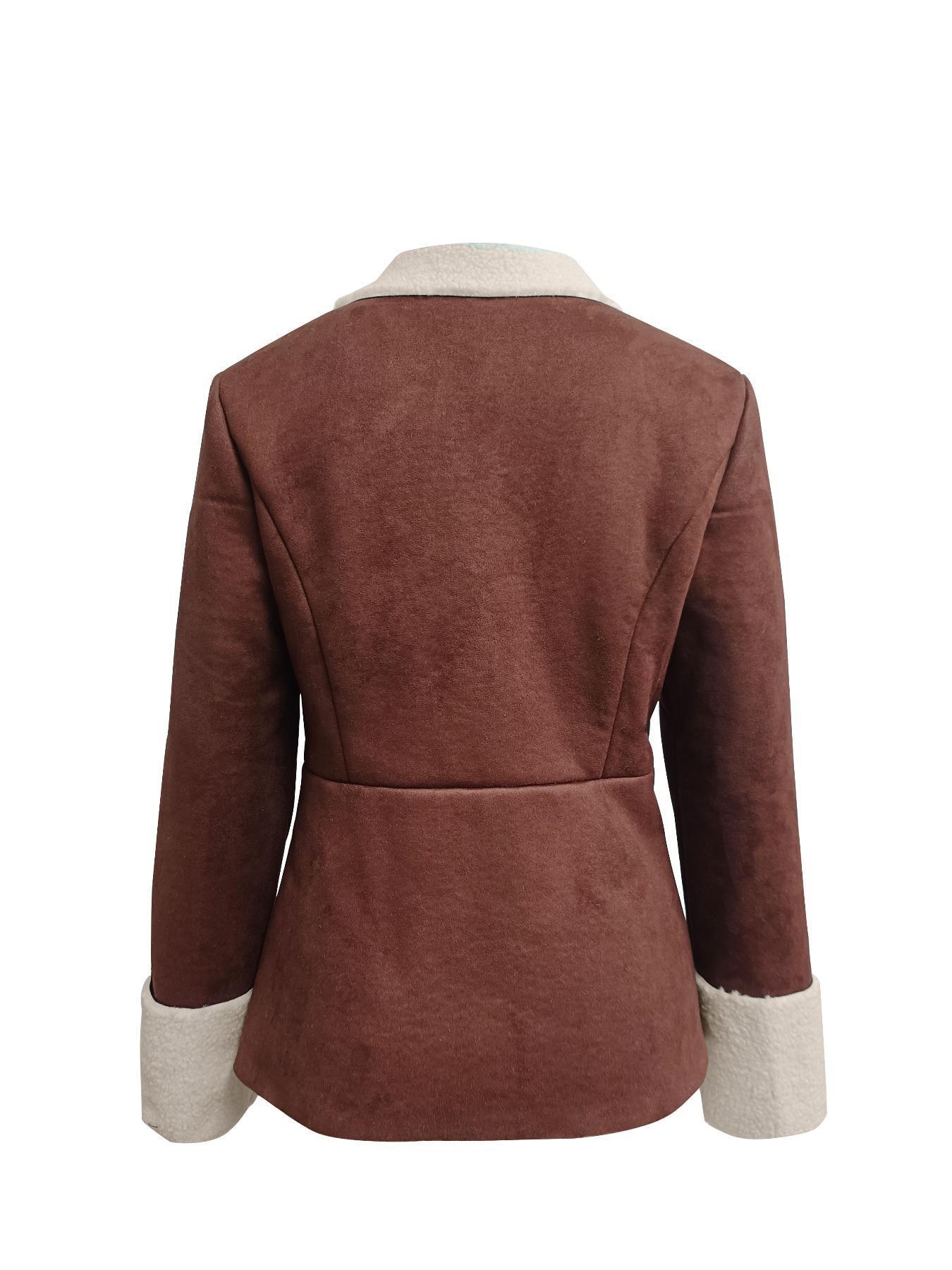 Warm Leather And Velvet Integrated Turn-down Collar Coat