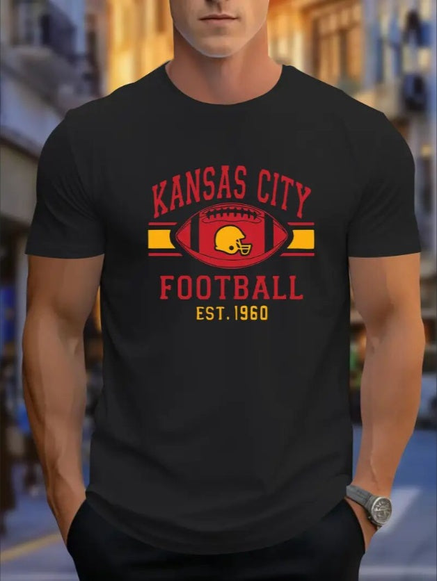 Men's KC Football Graphic Print Crew Neck Short-sleeved T-shirt